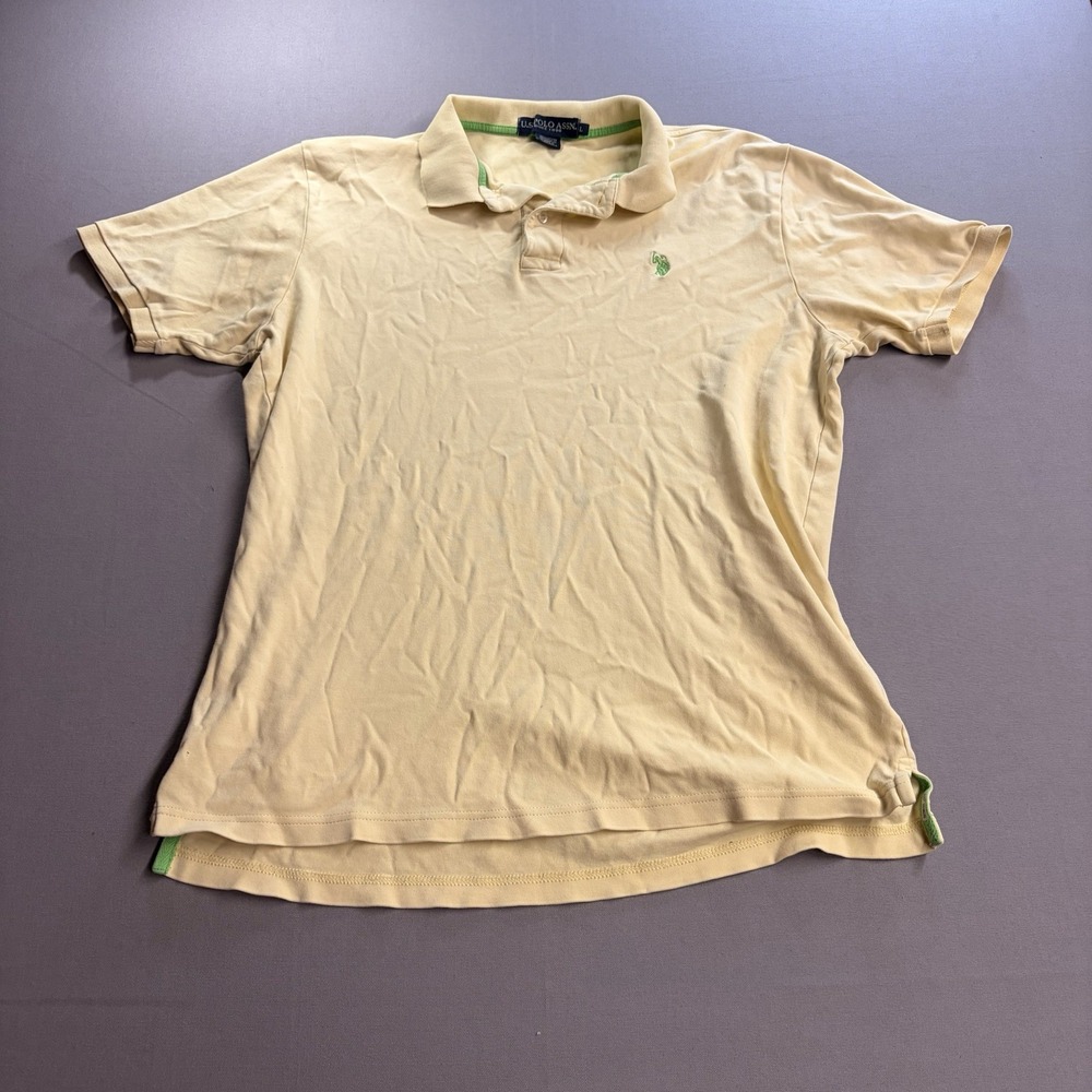 US Polo Assn Mens Polo Shirt Large Yellow Green Logo Short Sleeve 100% Cotton
